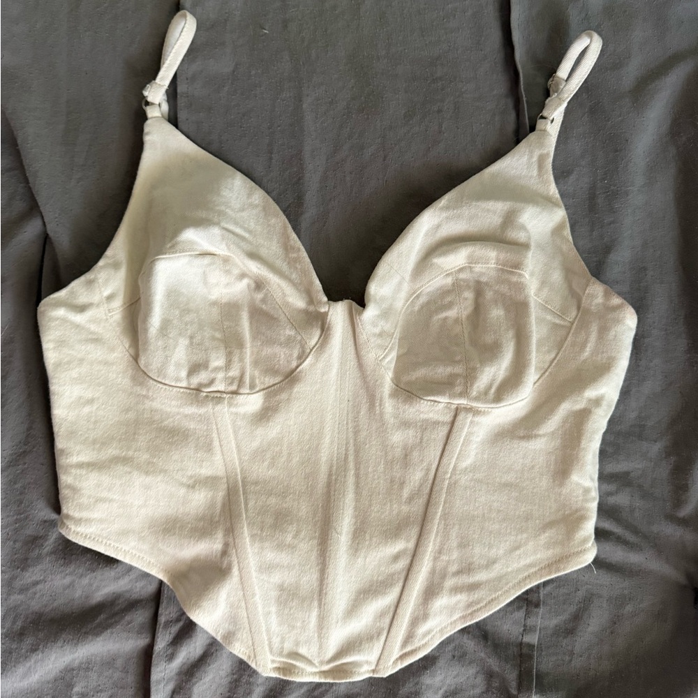 Pacsun Cropped Cream Denim Corset Top